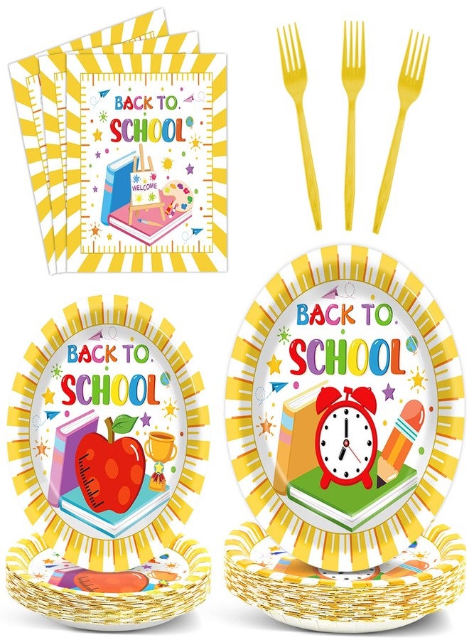 OBUSATT 96Pcs Back to School Party Plates and Napkins Welcome Back to School Party Decorations Cartoon Apples Tableware Set for Kindergarten Preschool Parties Supplies Serves 24 - Image 1